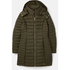 Joules Womens Canterbury Long Luxe Funnel Neck Puffer Coat -Winter Apparel Store jou2151 hrtgrn 03