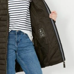 Joules Womens Canterbury Long Luxe Funnel Neck Puffer Coat -Winter Apparel Store jou2151 hrtgrn 06